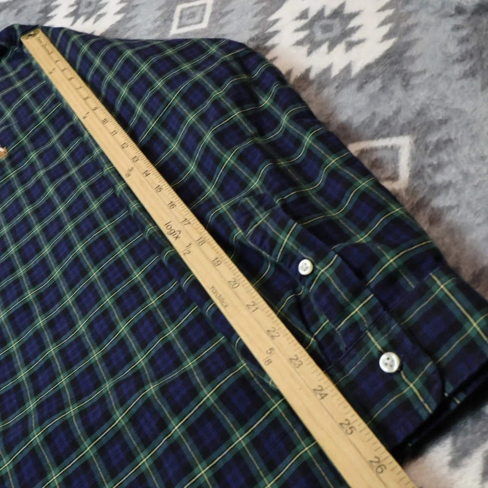 Polo Ralph Lauren Mens XXL Classic Fit Plaid Button Down Shirt Navy Green Cotton